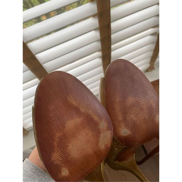 Enzo Angiolini Eamistle Natural Nude Champagne Patent Leather Peep Toe Heels Bow - Picture 11 of 11